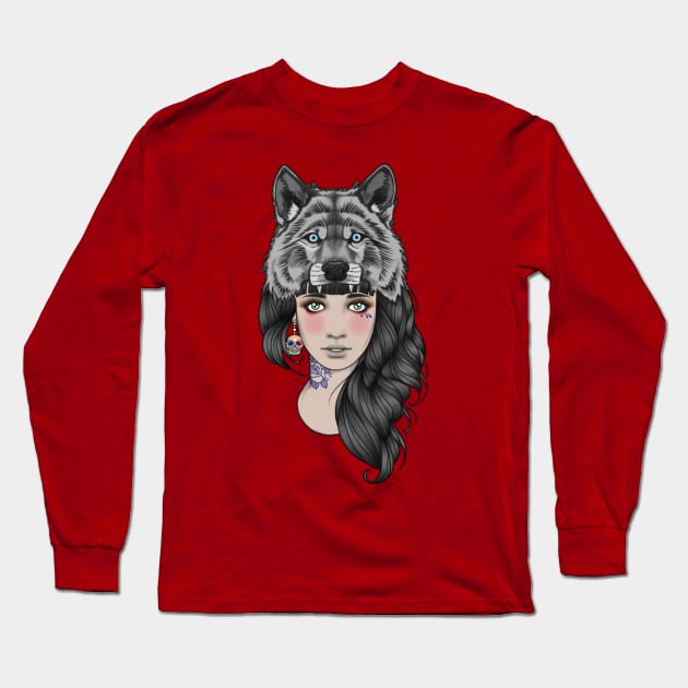 Wolf Girl Long Sleeve T-Shirt by RikLeeIllustration